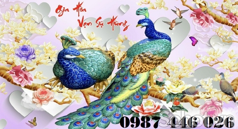 Tranh chim công- gạch tranh 3d HP9722