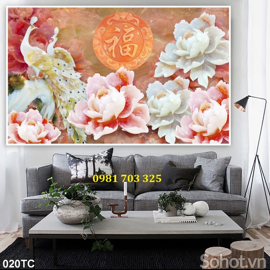 Tranh gạch chim công đẹp