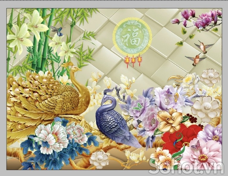 Tranh gạch 3D đẹp hình chim công