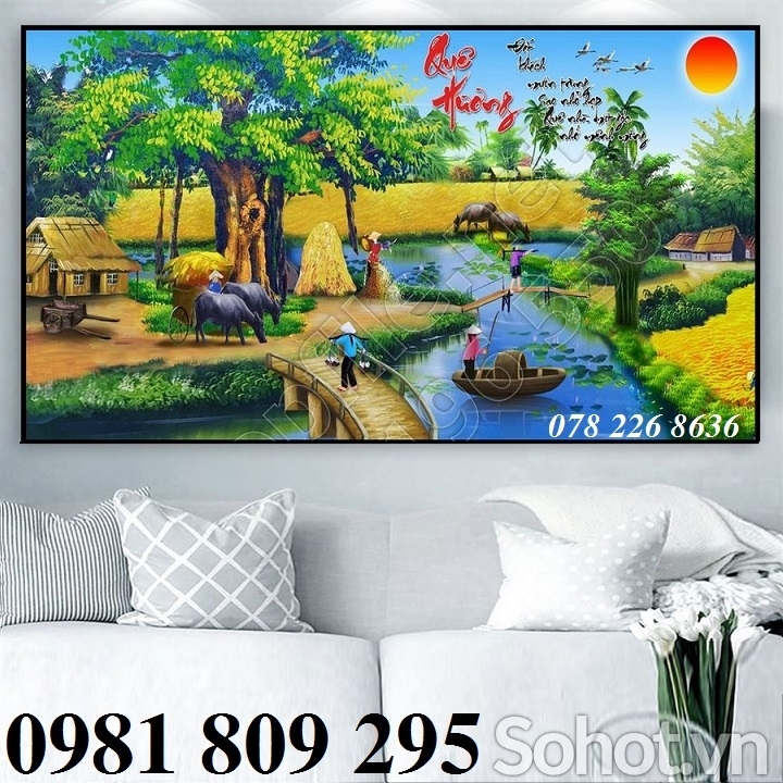Tranh ốp làng quê , gạch tranh 3d