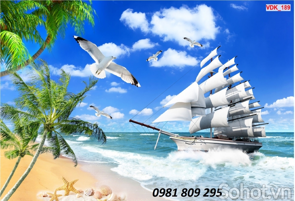 Tranh thuyền buồm- thuận buồm xuôi gió- gạch tranh 3d