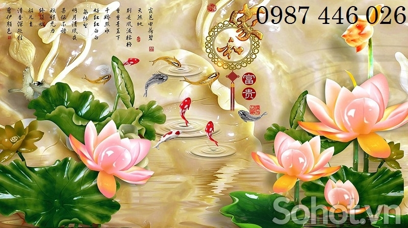 Tranh gạch men hoa sen 3d HP9834