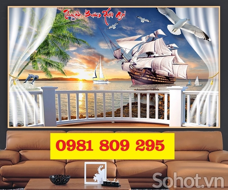 Gạch 3d thuyền buồm - tranh gạch trang trí