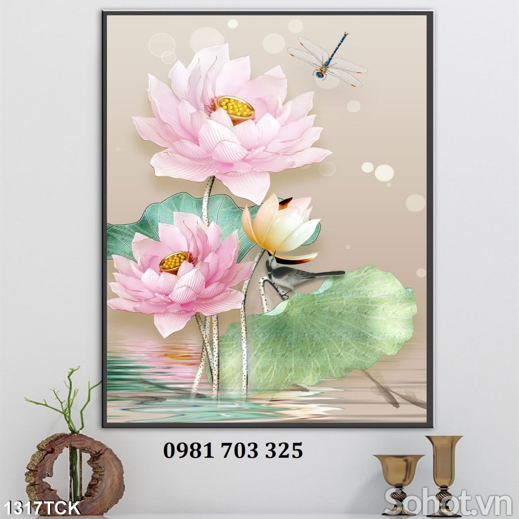 Tranh gạch đẹp 3D hoa sen