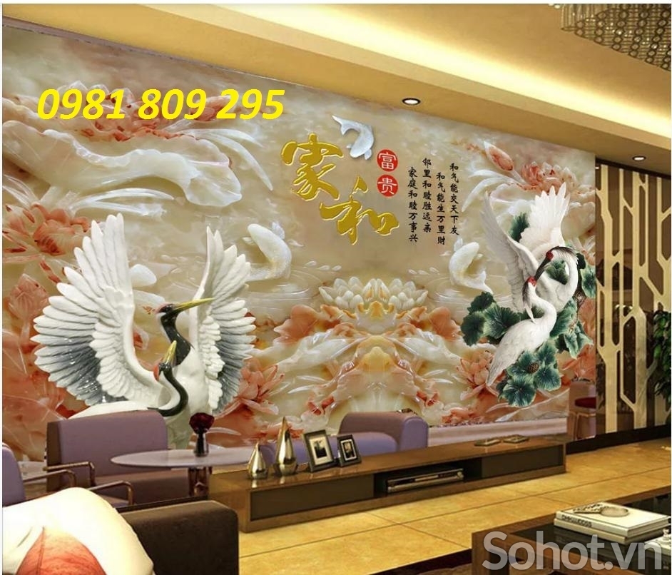 gạch tranh 3d chim hạc