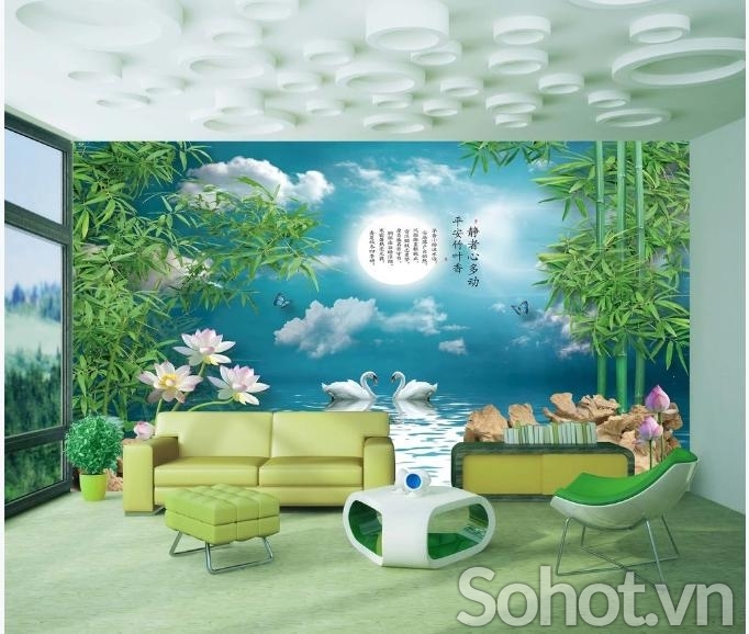 Tranh hoa sen 3D- tranh ốp tường