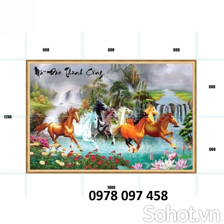 Tranh 3d họa tiết 8 chú ngựa