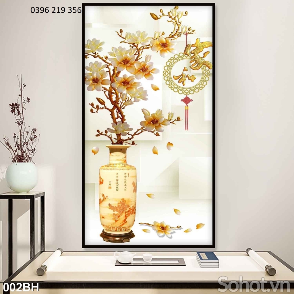 Tranh gạch men 3d ốp bình hoa cổ