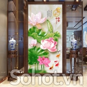 Gạch tranh 3d ốp tường mẫu hoa sen - GSA21