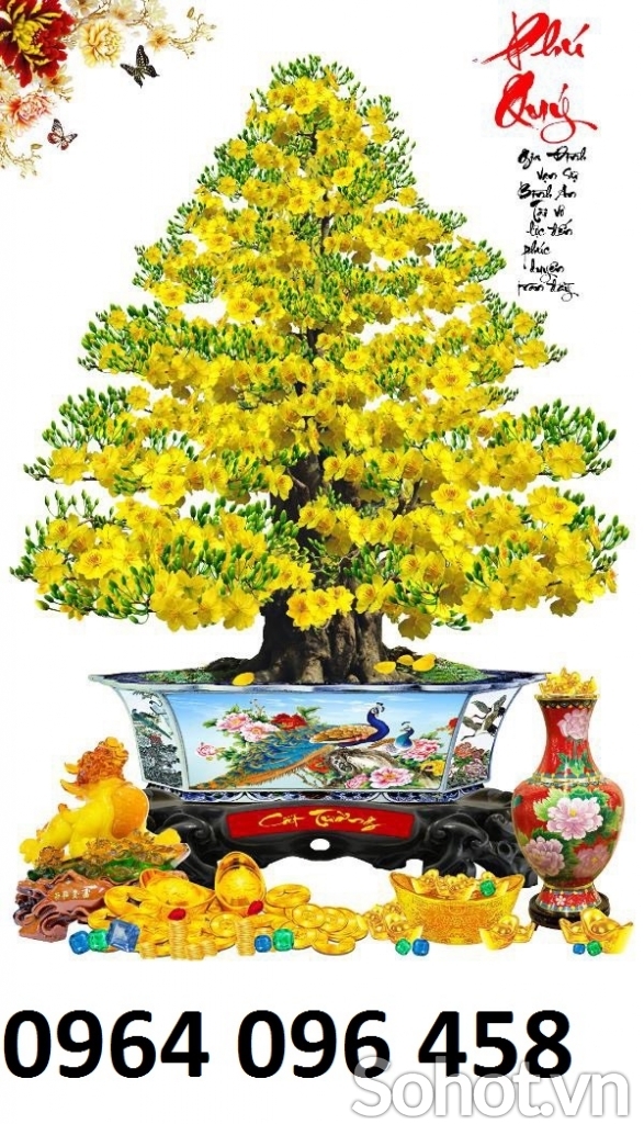 Tranh cây mai 3d - tranh gạch 3d cây mai - KMMM06