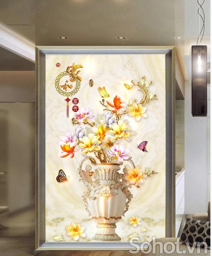 Gạch tranh bình hoa ốp tường