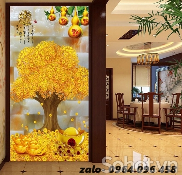 Tranh gạch cây tiền vàng 3d - 96CBN