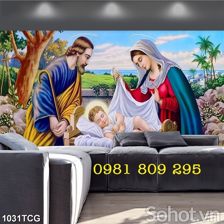 Gạch tranh 3d công giáo, tranh 3D đức mẹ Maria JP566