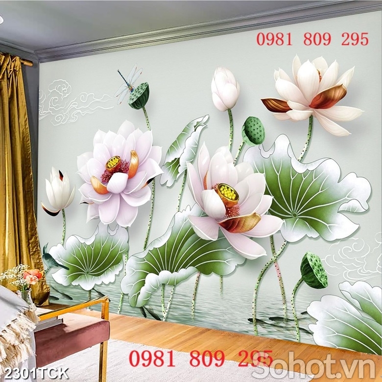 Gạch 3d hoa sen , tranh hoa ngọc NH188