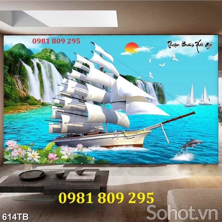 Tranh gạch men , gạch thuyền buồm 3d