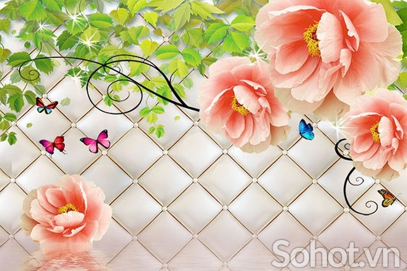 gạch ốp tường hoa hồng 3d