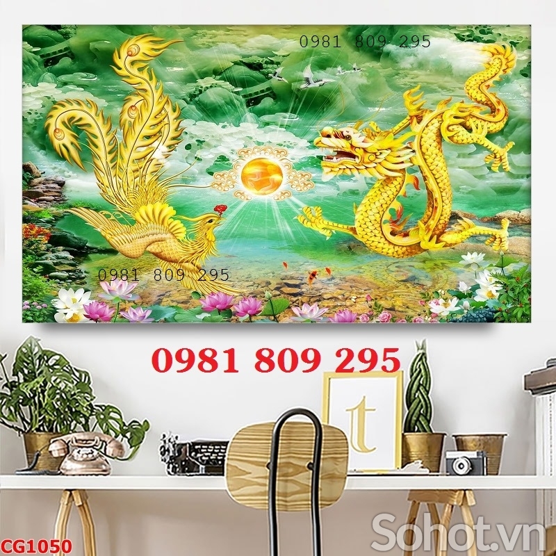 Tranh 3d rồng vàng , gạch tranh 3d ốp tường J0943