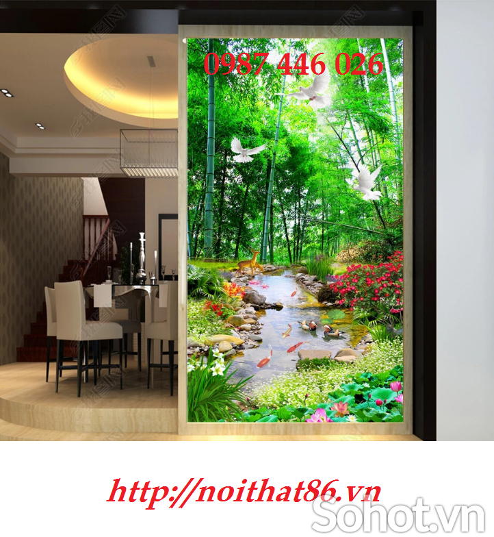 Gạch tranh hàng tre xanh HP7384