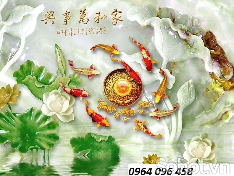 Tranh 3d cá chép - tranh gạch 3d cá chép - 755C