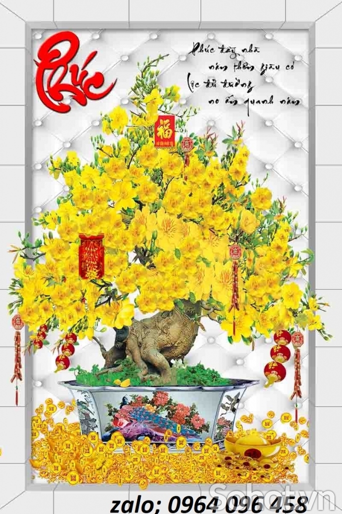 tranh hoa mai vàng 3d - tranh gạch 3d hoa mai - SKD32