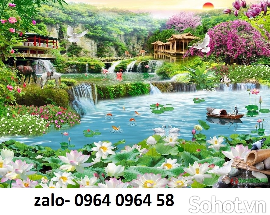 Gạch tranh 3d ốp tường hoa sen - 6422XC