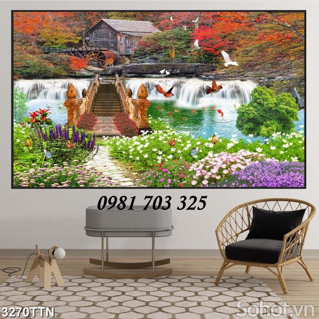 Tranh phong cảnh trang trí tường, gạch men 3D