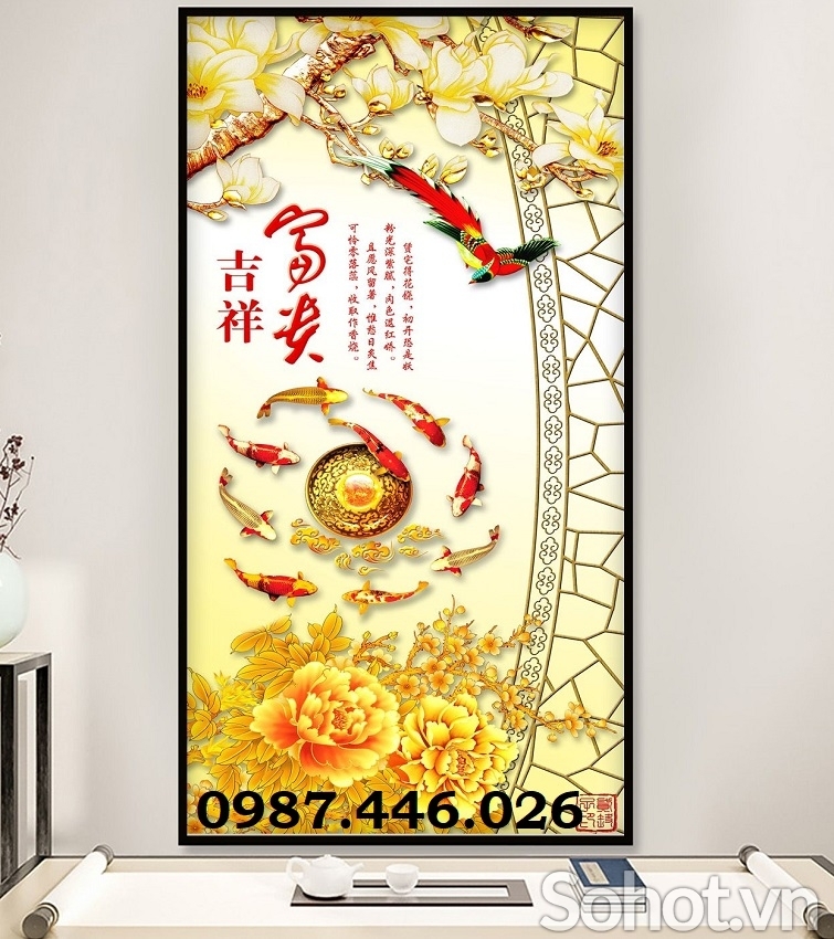 Tranh gạch men cá chép vàng 3d HP053