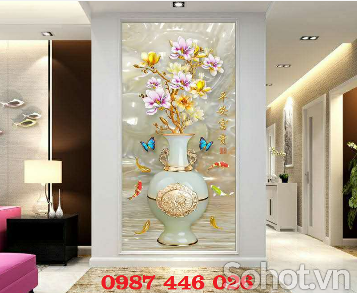 Gạch ốp tường tranh bình hoa 3d HP8342