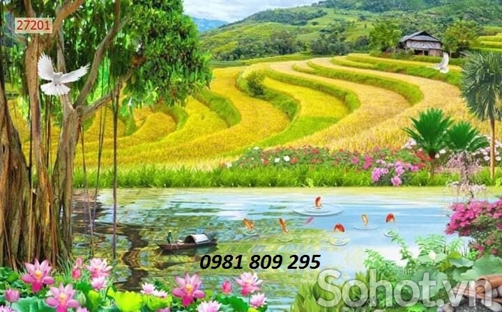 gạch tranh 3d treo tường mẫu thác nước