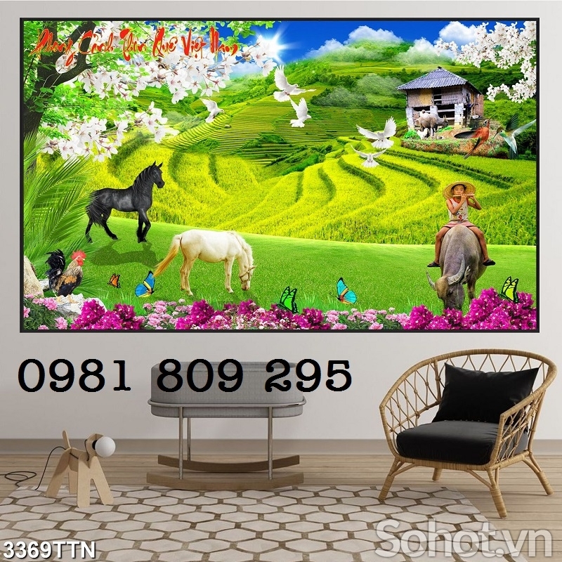 Tranh 3d cảnh đồng quê - tranh gạch 3d đồng quê