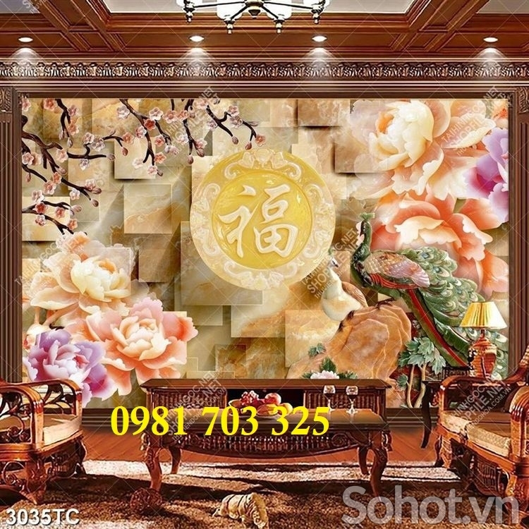 Gạch tranh 3d hoa mẫu đơn đẹp