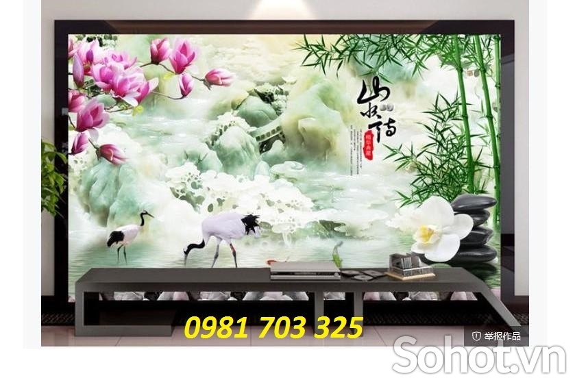 Gạch tranh phong thủy- tranh 3D tùng hạc