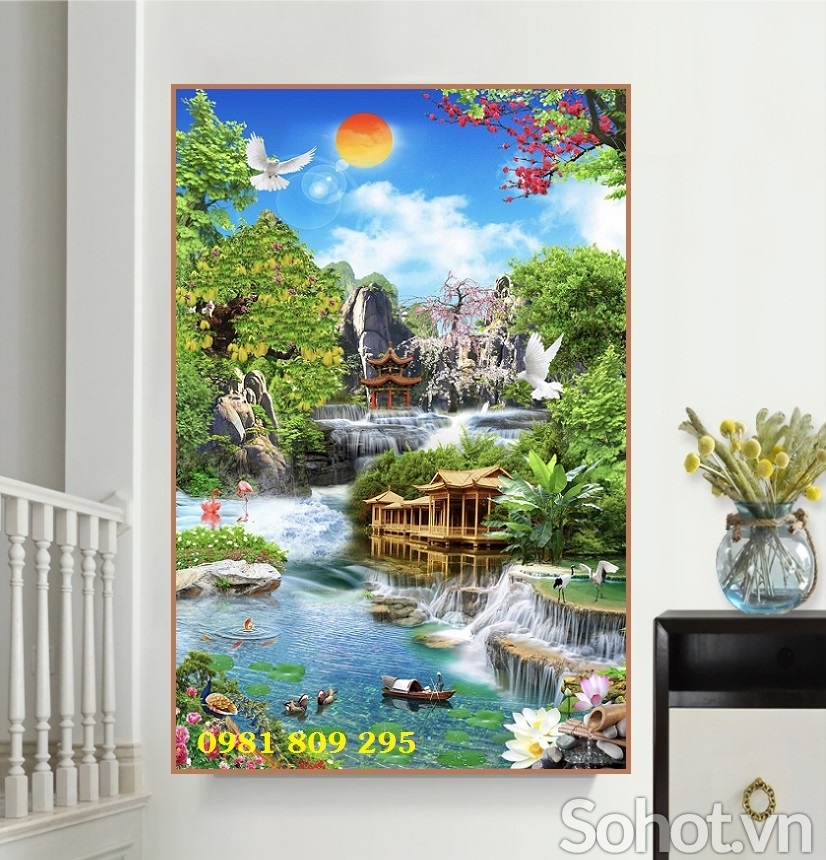 Tranh thác nước , gạch tranh ốp hiên nhà
