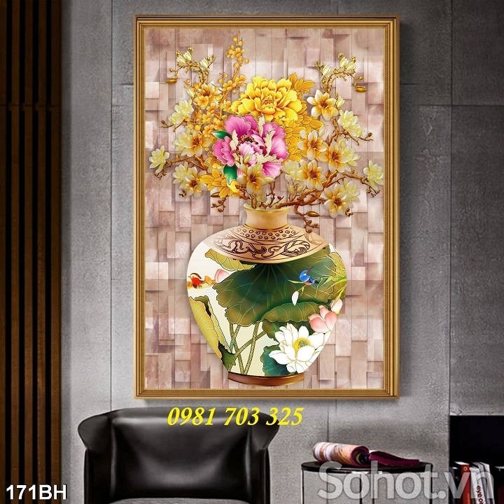 Gạch tranh 3D bình hoa trang trí