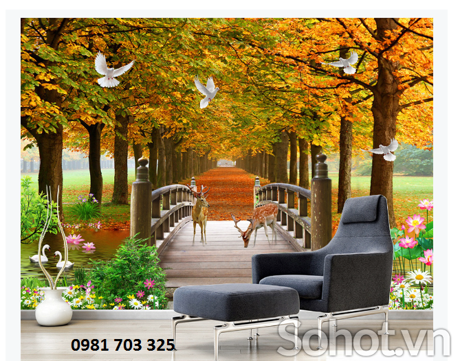 Tranh gạch phong cảnh mua thu