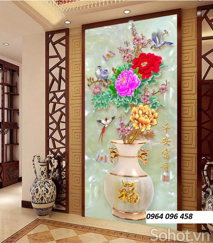 Tranh gạch 3d ốp tường bình hoa - 690MN