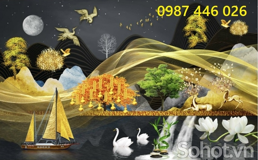 Tranh gạch men cây lộc vàng HP8282