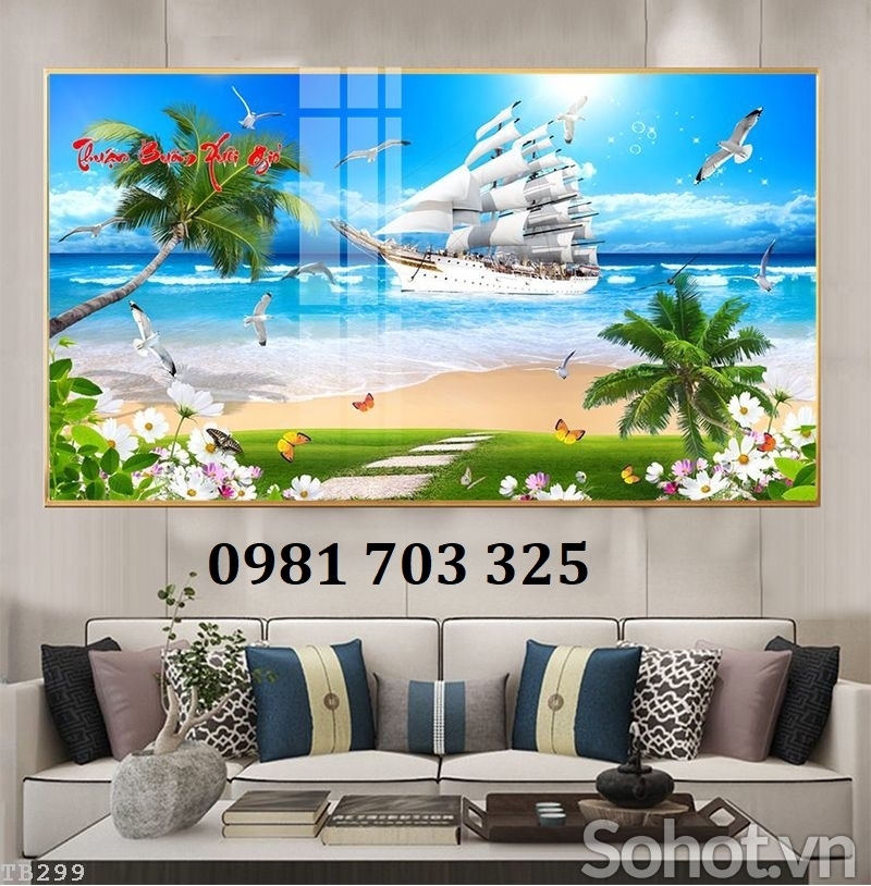 Gạch tranh phong thủy thuyền buồm 3D