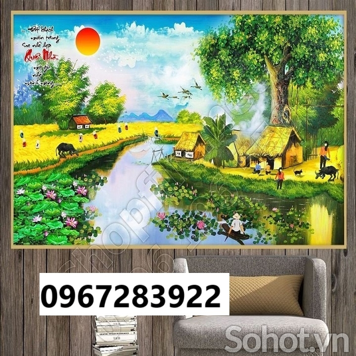 Tranh gạch đẹp 3d cảnh làng quê
