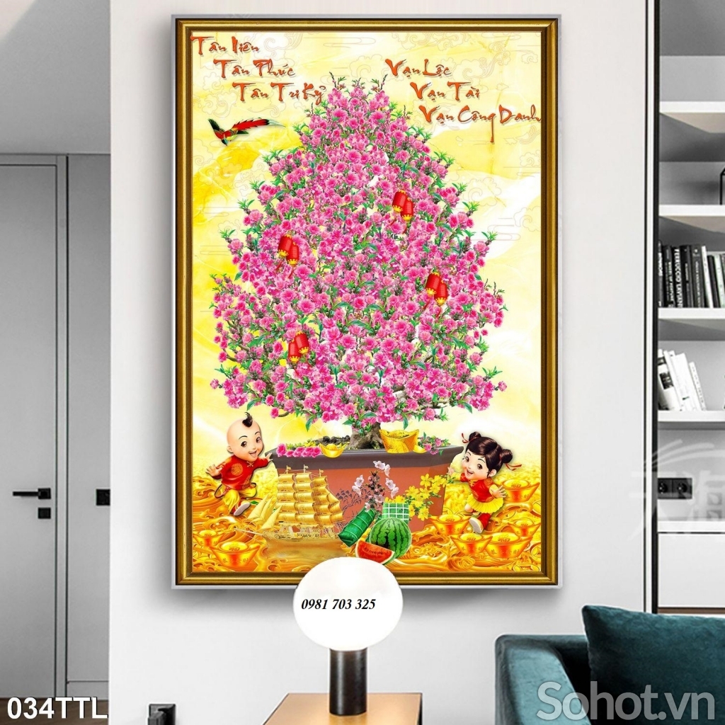 tranh gạch hoa đào- tranh gạch men 3D