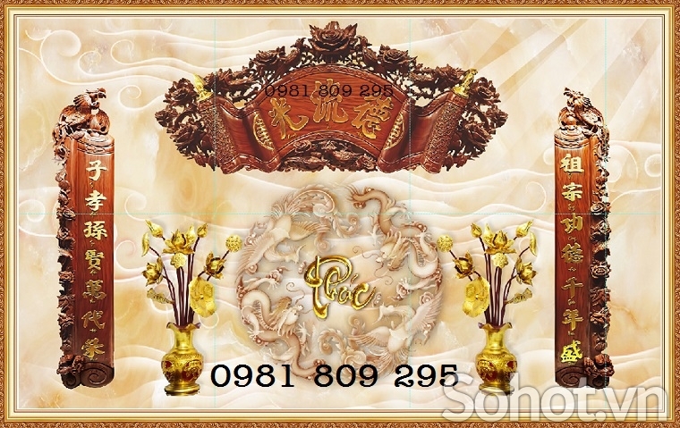 Gạch 3d trang trí phòng thờ câu đối