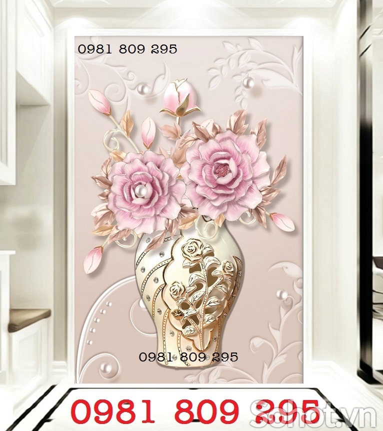 Gạch 3d bình hoa trang trí
