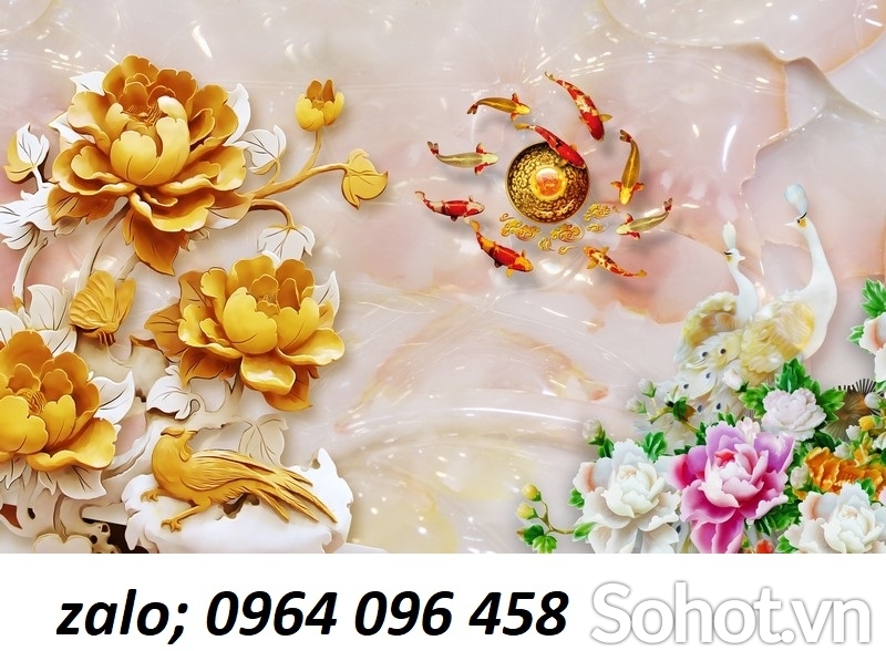 Tranh cá chép 3d - tranh gạch 3d cá chép - GFC33