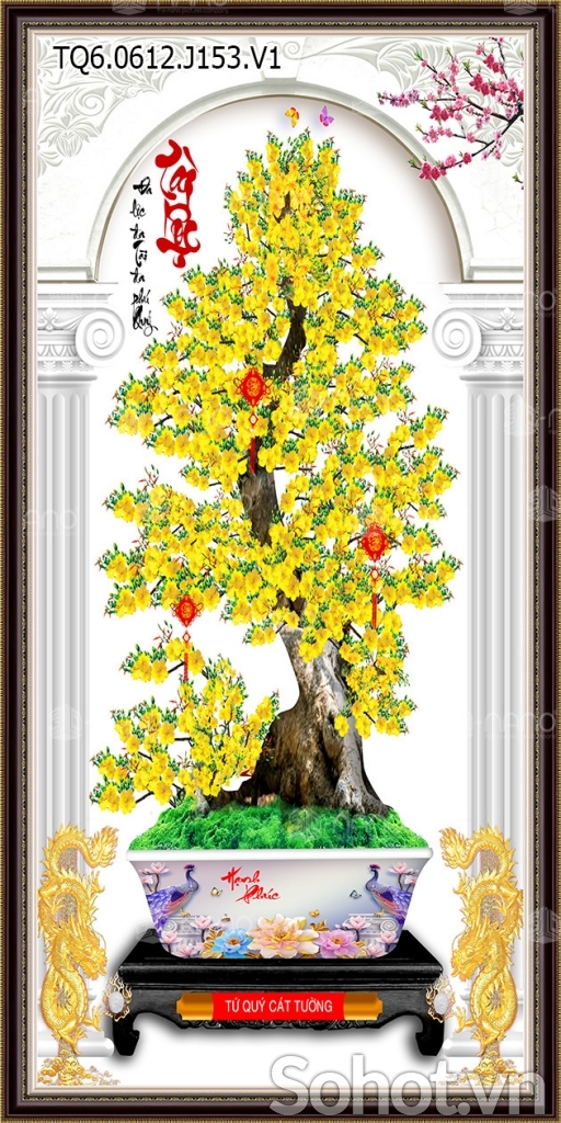 Gạch tranh 3d dán tường cây mai - CNVVB96