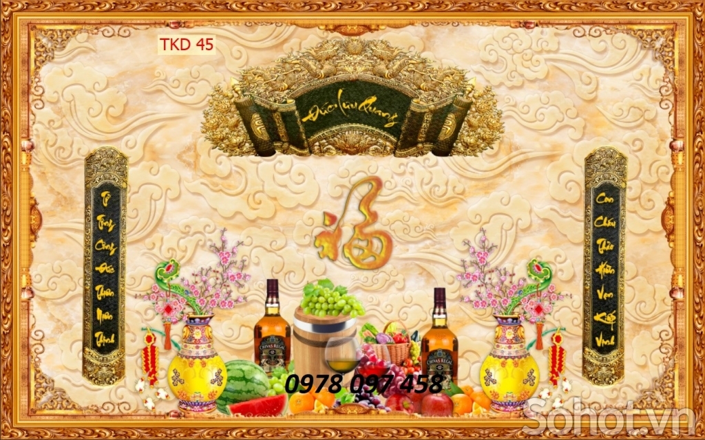 Tranh dán tường phòng thờ - gạch tranh 3D