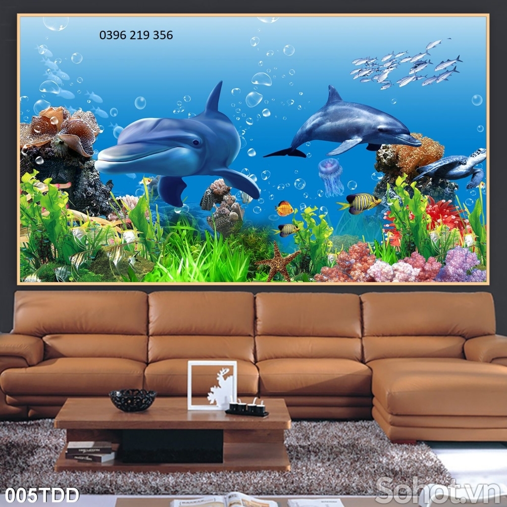 Tranh gạch men 3d  trang trí phòng khách - Tranh Đại dương và Cá heo