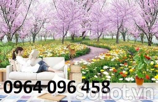 Gạch 3d tranh ốp tường hoa đào - DCV54