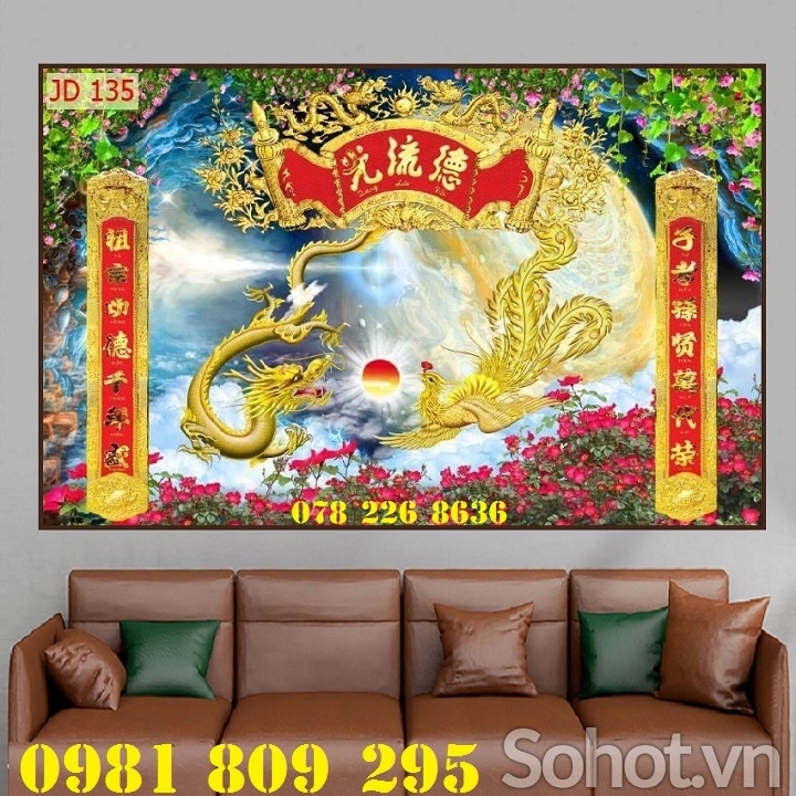 Gạch 3d phòng thờ phúc lộc thọ