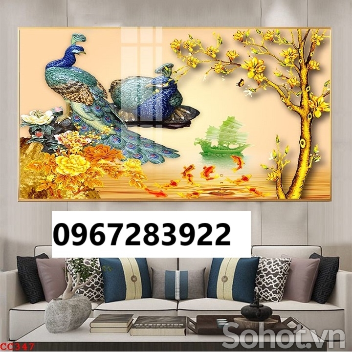 Gạch tranh đẹp chim công 3D
