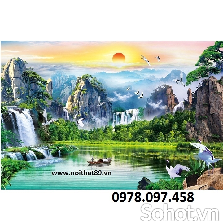 Gạch tranh phòng khách sơn thủy hữu tình